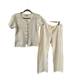 Women's Cream Two-Piece Lounge Set - Soft Knit Pants & Top